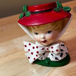 Vintage 1961 Inarco E194C Miss Holly Lady Head Vase Planter Christmas Japan 4.5”